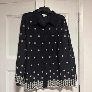 Adiva Black Blouse with White Floral Accents